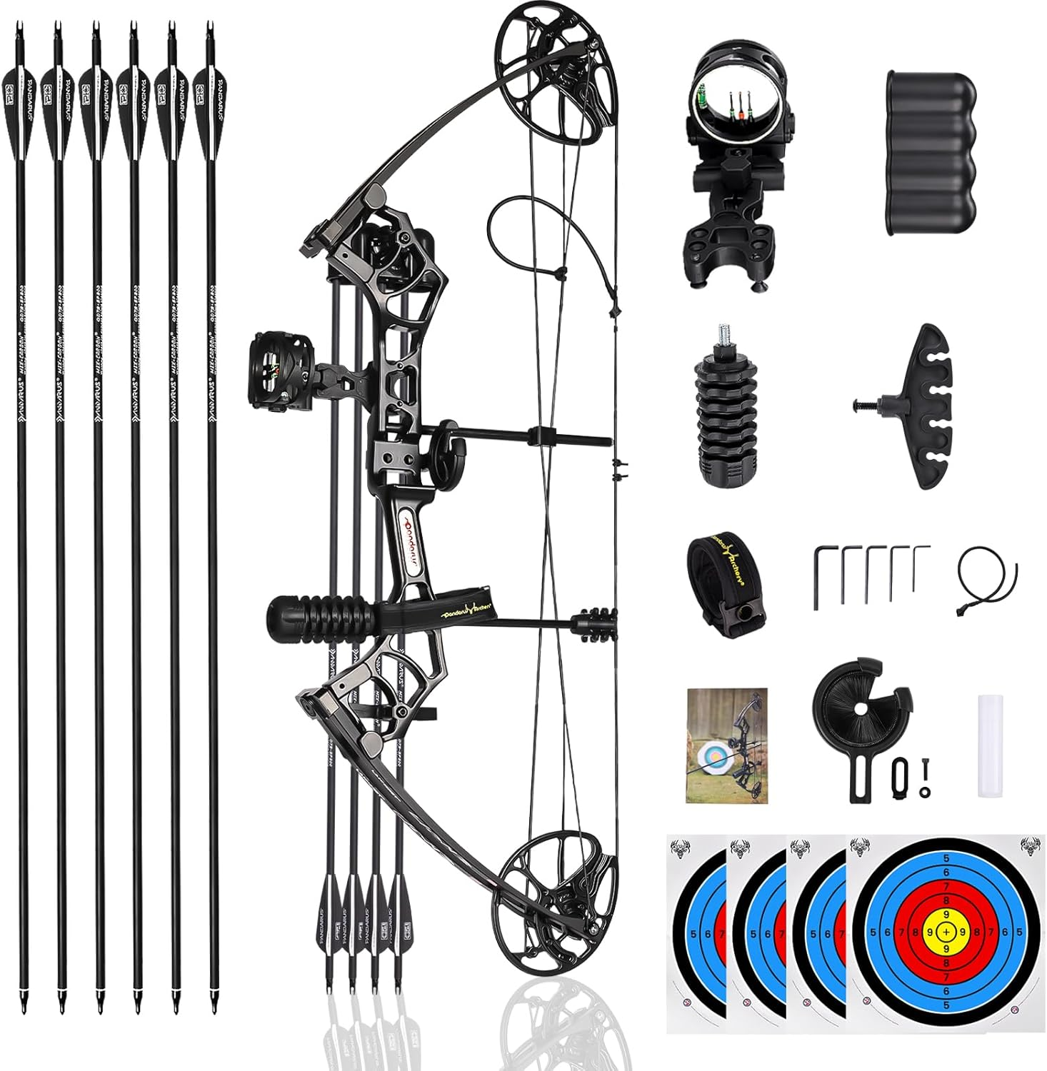 PANDARUS Archery Ready to Hunt Compound Bow Package for Adults and Teens,25"-31" Draw Length,0-70 Lbs Draw Weight Adjustable,Up to 320 Fps,Made in Usa,Lightweight Design New Bow