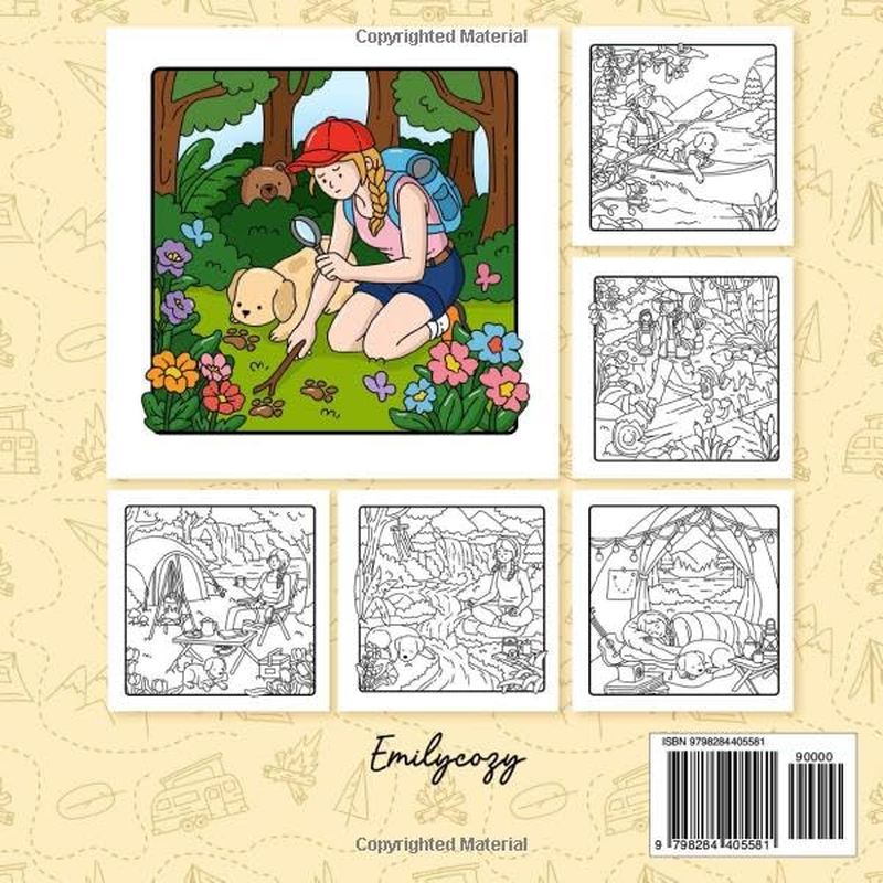 Camping Girl: Fun & Relaxing Outdoor Coloring Book for Teens and Adults