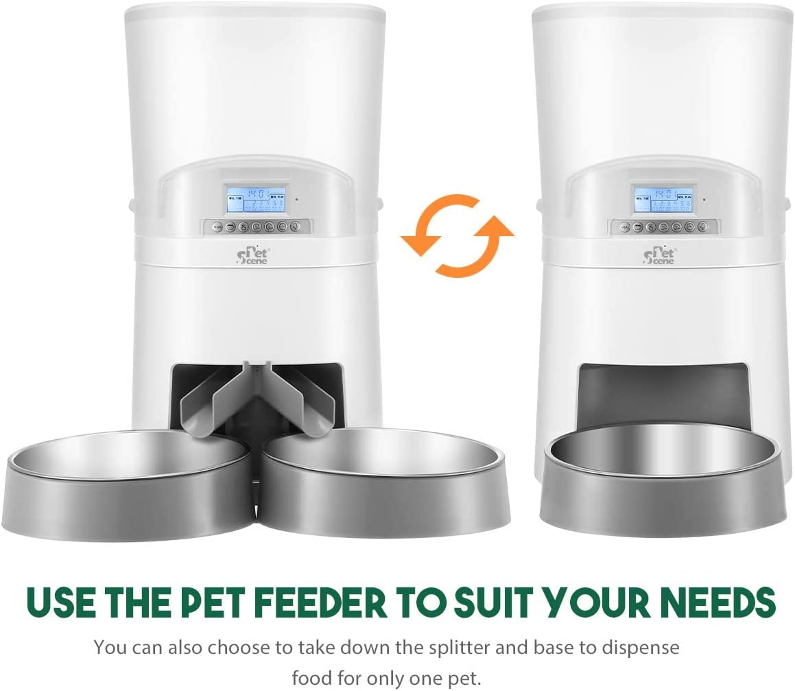 Pet Scene Automatic Cat Feeder 7L Auto Pet Feeder Dog Food Dispenser Voice Recorder with 2 Bowls LCD Screen,6 Meal/Day image number 3