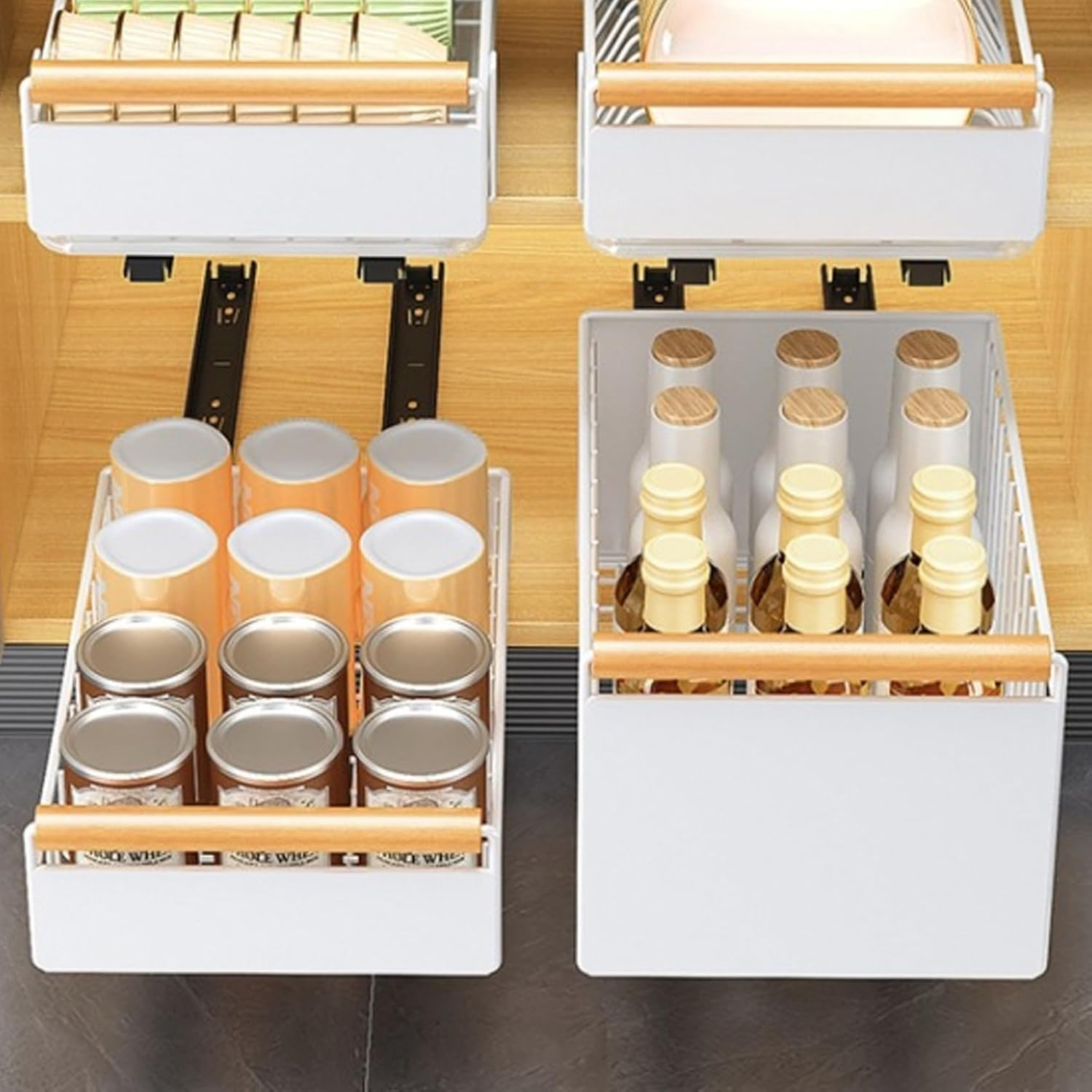 Pull Out Drawers for Cabinets, Large Pull Out Cabinet Organizer for Kitchen Storage & Organisation, Foldable Slide Out Drawer Storage for Kitchen, Pantry, Shelves (White -1Pcs) image number 1