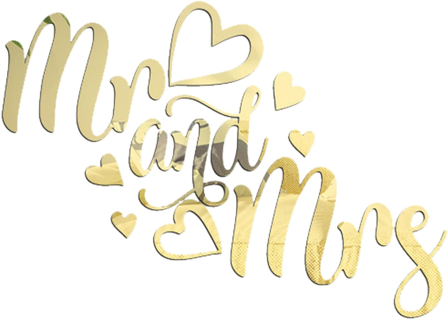 Mr and Mrs Mirror Wall Decal, Removable Bedroom Decor for Couples, Mr & Mrs Sign, 3D Acrylic Mirror Wall Sticker Wedding Decals, Lettering Saying Wall Art Room Home Decoration, Gold