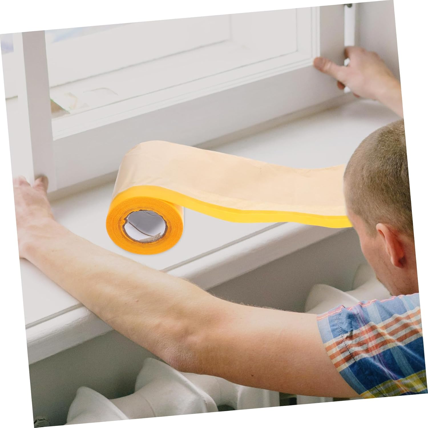 2Rolls Kraft Paper Protector for Furniture Floor DIY Adhesive Masking Paper Paint Protection Covering Tape image number 6