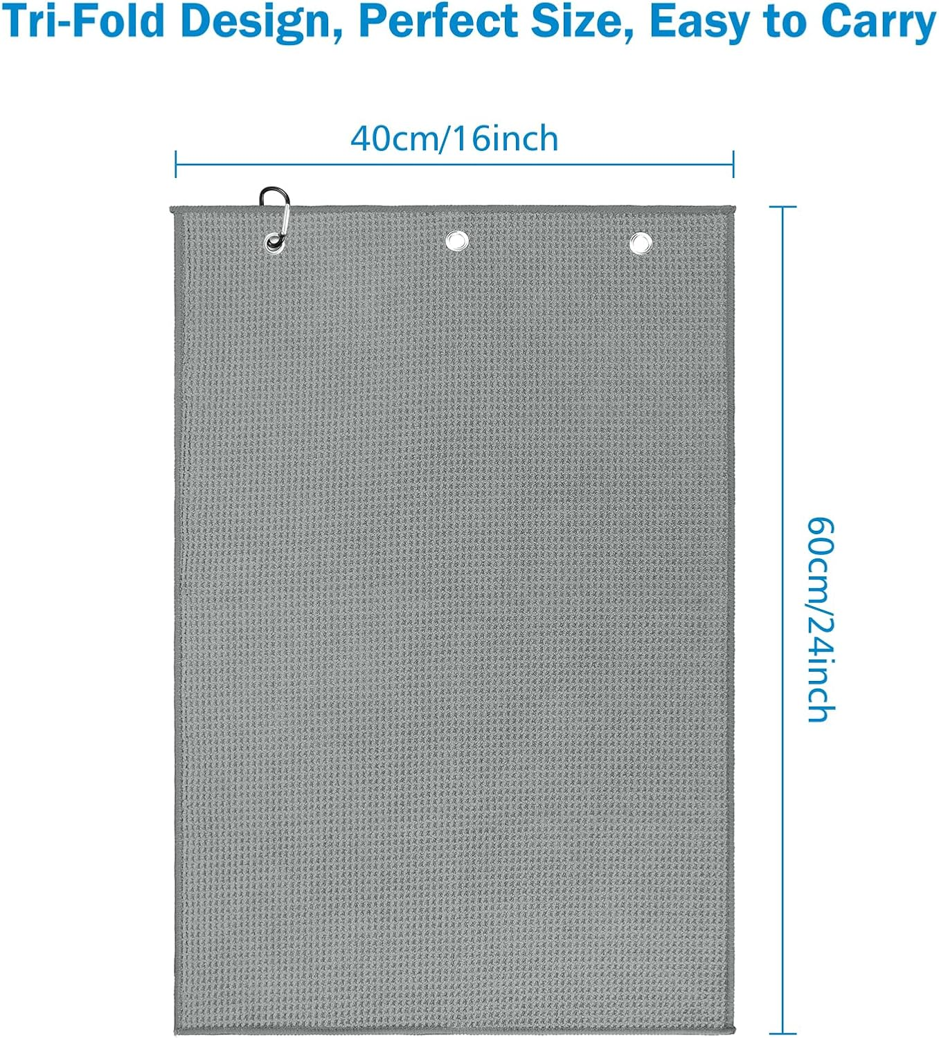 [3 Pack]Microfiber Golf Towels (40X40Cm) with Carabiner Clip & Hook, Convenient Golf Cleaning Towel, Waffle Pattern Tri-Fold Handy Picks Towel (Black+Blue+Gray) - Blue+Blue+Blue image number 6