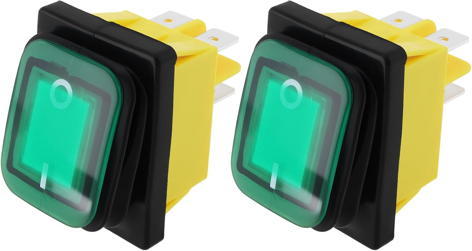 Emagtech 2Pcs 4Pin 250V 30A Green Illuminated Waterproof Power Rocker Switch 30X22Mm for Car and Marine image number 5