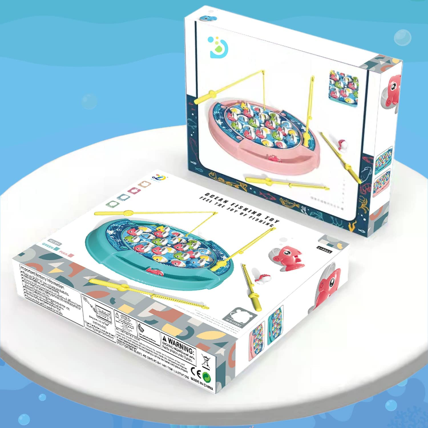 Magnetic Fishing Game for Kids, Rotating Board Games Fishing Toy with Cute Music and 24 Fish (Green) image number 3