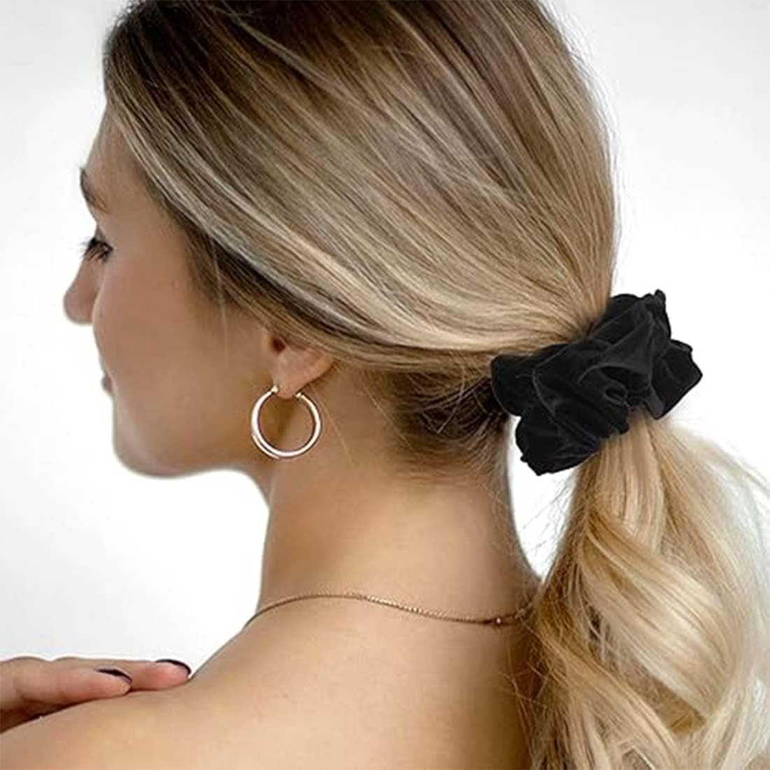 LAKJUOZ Pack of 3 Hair Bobbles Black Hair Thick Scrunchies Hair Band Elastic Women'S Soft Scrunchies Large Velvet Hair Scrunchies with Zip Stylish Women Elastic Hair Headband for Afro Curly image number 5