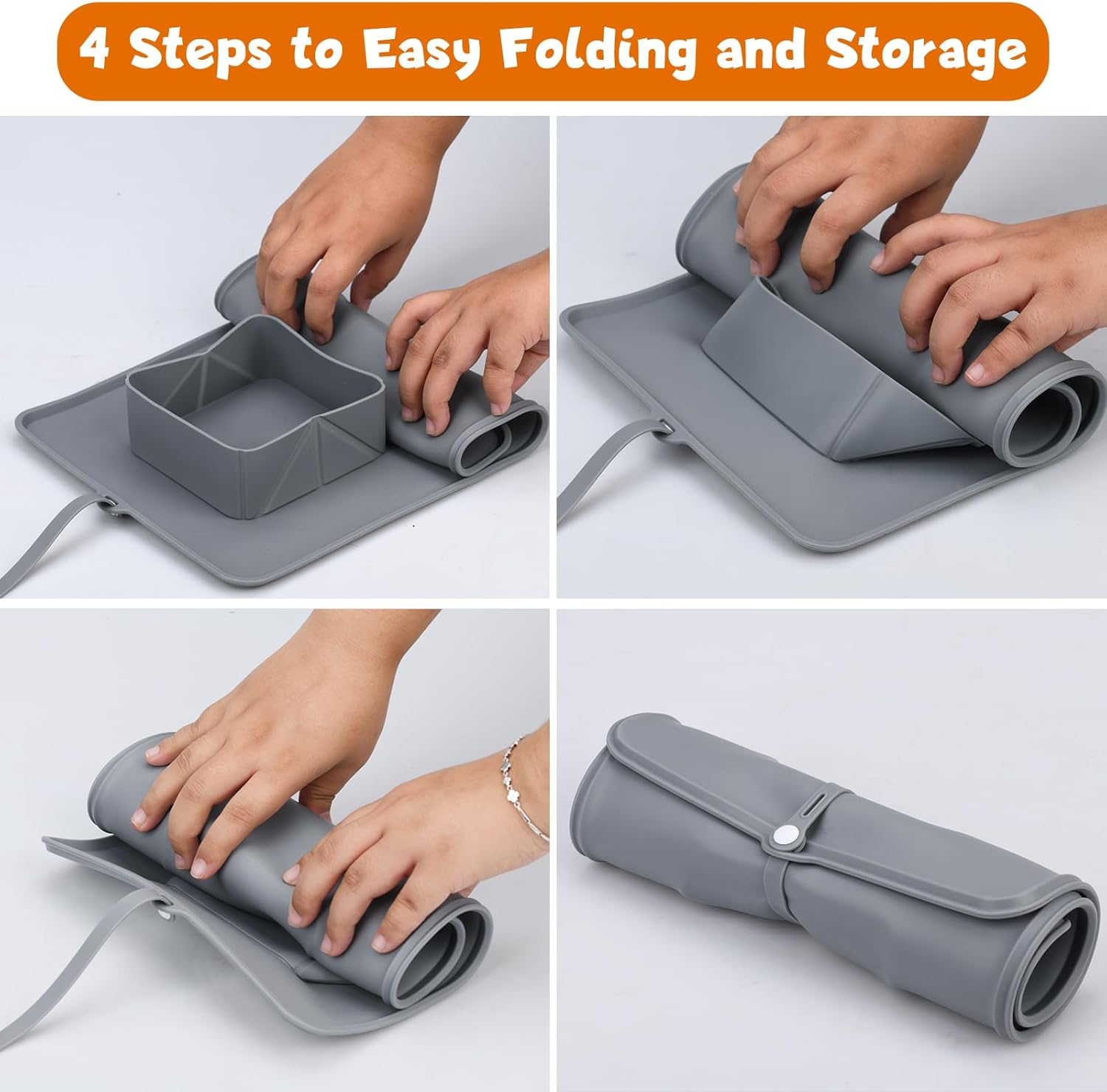 Dog Bowl, Dog Bowls, Pet Bowl, Foldable Silicone, 2-In-1 Feeding Bowl, Travel Bowl, Portable Feeding Bowls for Small and Large Dogs, Can Be Used for Food and Water, Grey image number 5