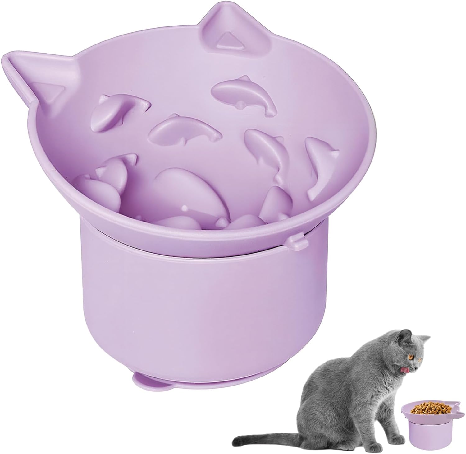 Silicone Cat Slow Feeder, Elevated Slow Feeder Cat Bowl for Dry and Wet Food, Tilted Design with Non Slip Base, Adjustable Angle for Pets, Fun Enrichment & Anxiety Relief (Purple) image number 4