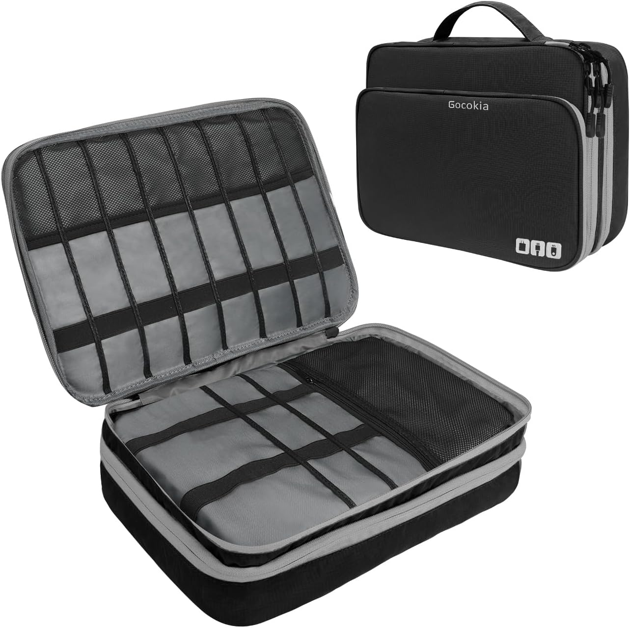 Travel Cable Organizer Bag, 3 Layer X-Large Capacity Electronics Accessories Cord Storage Case Bag for Cables, SD Card,Chargers, Power Bank, Cellphone,Tablet, Black, X-Large