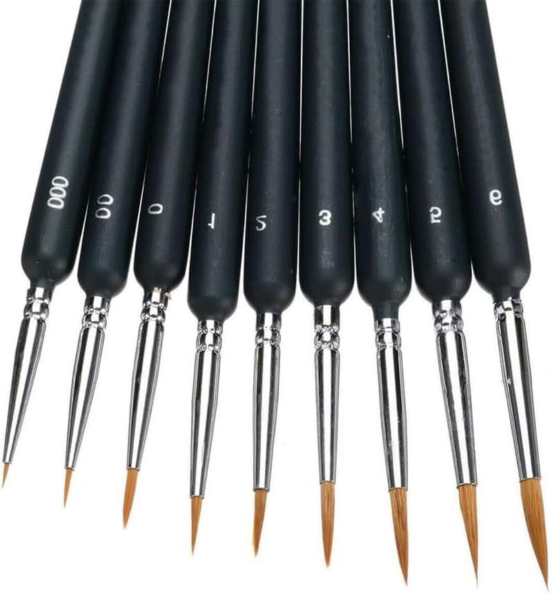 AIMALL 9 Pcs Sable Hair Paint Brush Set, Detail Miniature Painting Brushes, Sizes 000-6, Perfect for Oil, Watercolour, Gouache, Acrylic, and Nail Art Projects