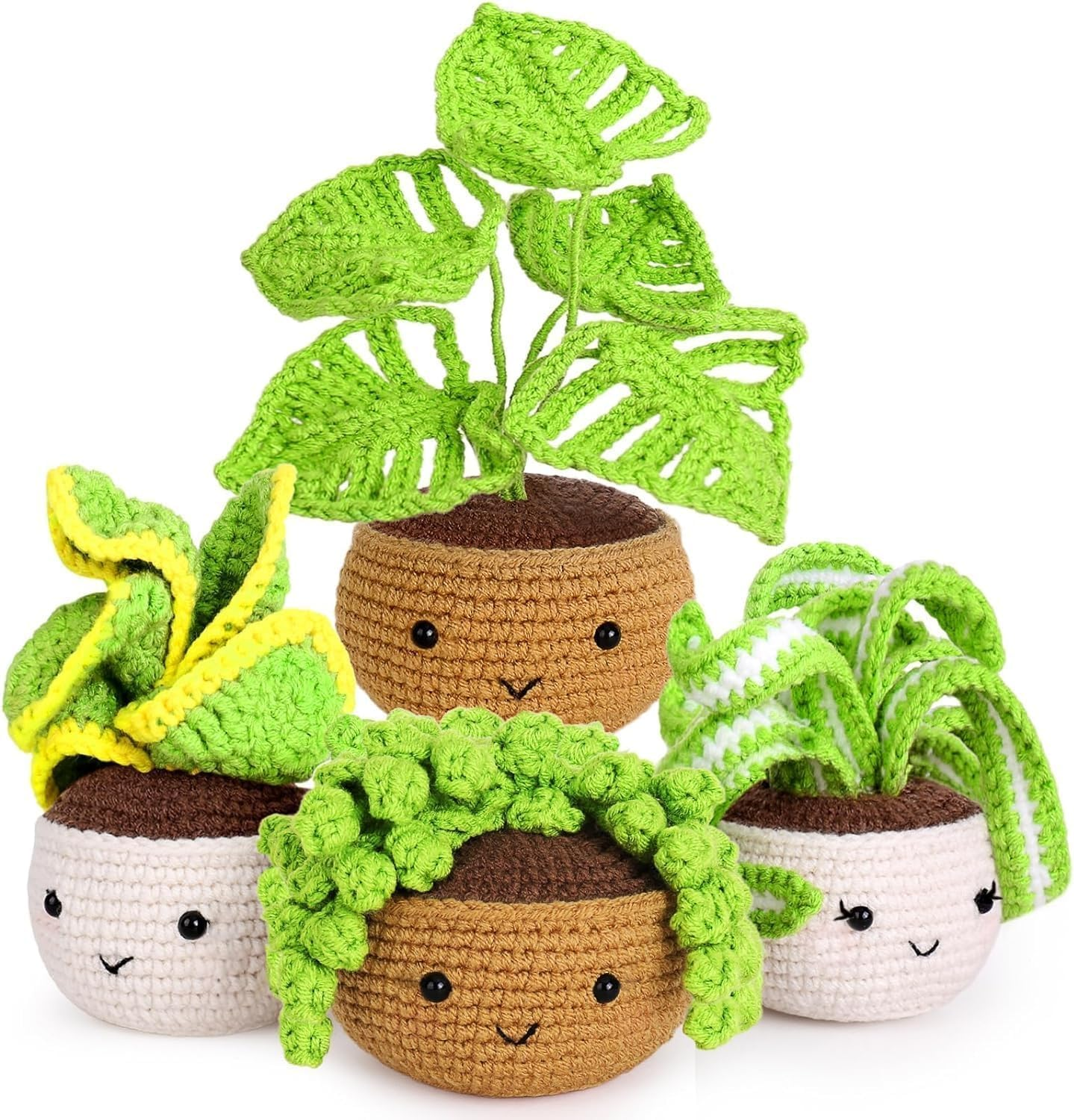 Crochet Kit for Beginners, 4 Pcs Crochet Plants Potted Cactus Kit, Crochet Starter Kits for Adults with Instruction, Hooks, Yarns, Filling, Knitting Craft DIY Crochet Gifts, Green image number 4
