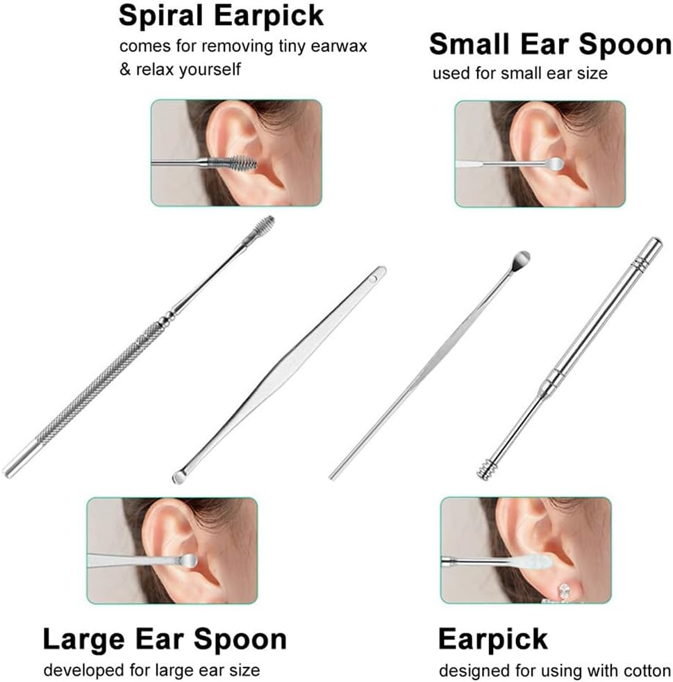 7-Piece Stainless Steel Ear Wax Remover Kit - Ear Pick & Ear Cleaning Tools with Storage Box, Safe Earwax Curette Scoop Set for Adults & Kids image number 4