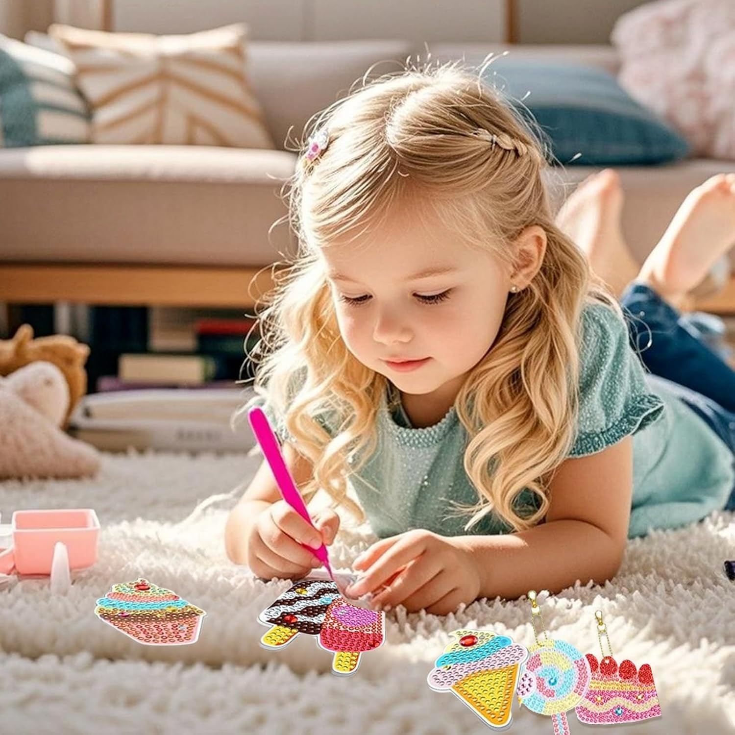 5D Gem Diamond Art Kit for Kids with Tool Kit Diamond Digital Painting Stone Art Keychain DIY Diamond Painting Stickers Supplies Suitable for Kids Adults Beginners Girls Gift image number 2