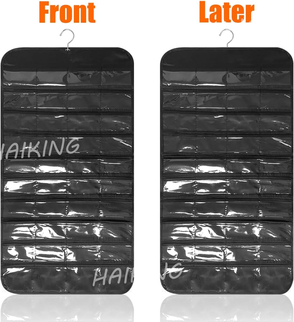 HAIKING Hanging Jewelry Organizer, 1 PCS Jewelry Hanging Storage Organizer with 80 Pockets, for Earrings, Necklaces, Rings (Black) image number 1