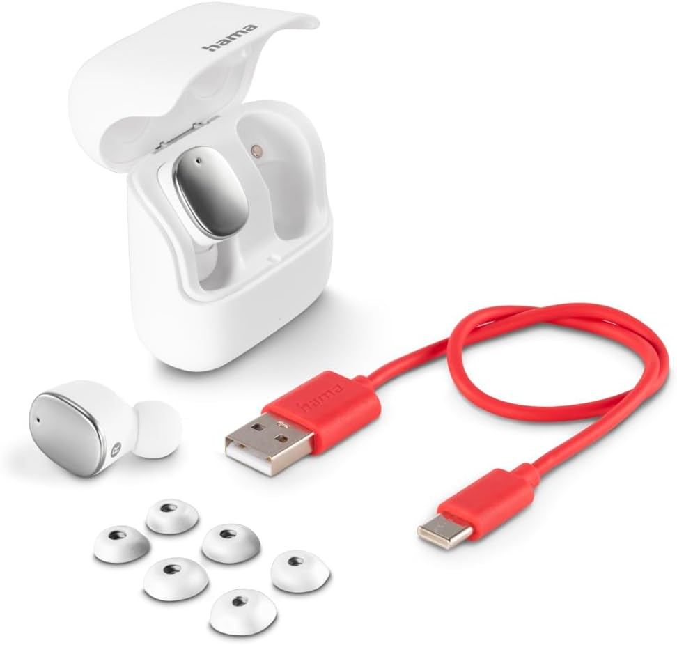 Hama Spirit Pure Bluetooth Headphones (In-Ear Headphones with Microphone, True Wireless Earbuds with Charging Station, IPX5 Splashproof, 25 Hour Battery, Wireless Headphones with Voice Control) White image number 4