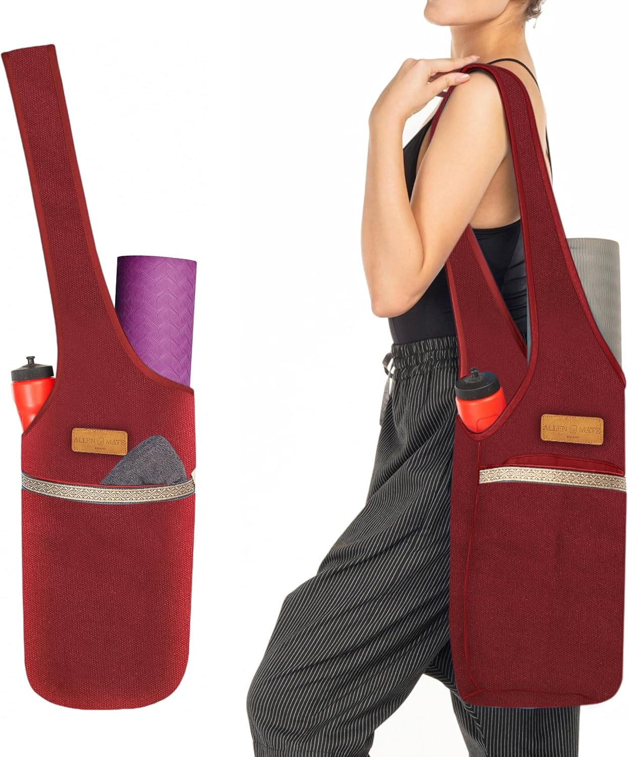 ALLEN & MATE Large Yoga Mat Bag with Side Pocket and Zipper Pocket, Fit Most Size Mats