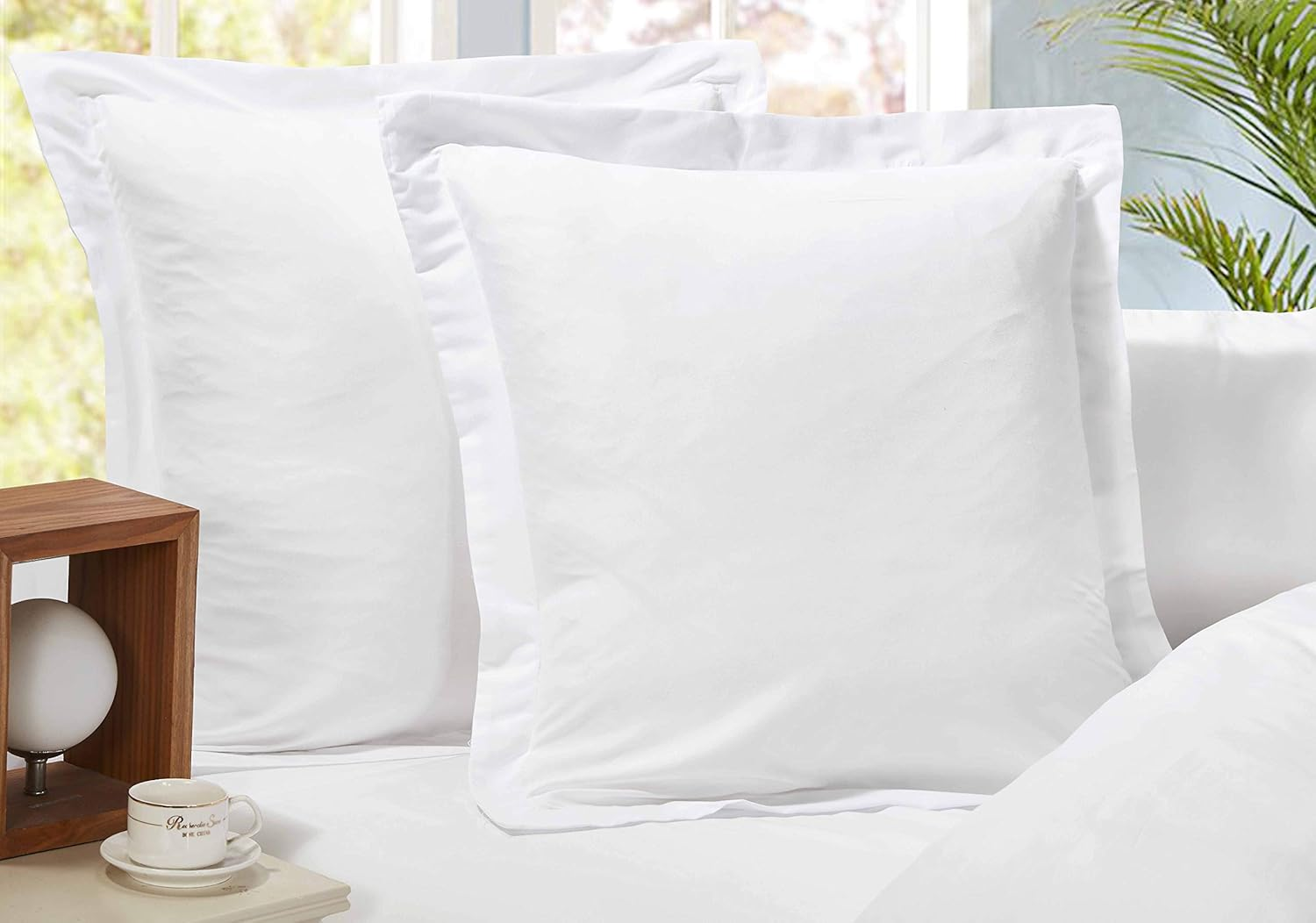 1000TC Luxury Ultra Soft Plain Colour Pillowcases (2 European Pillowcases 65X65Cm, White) image number 2