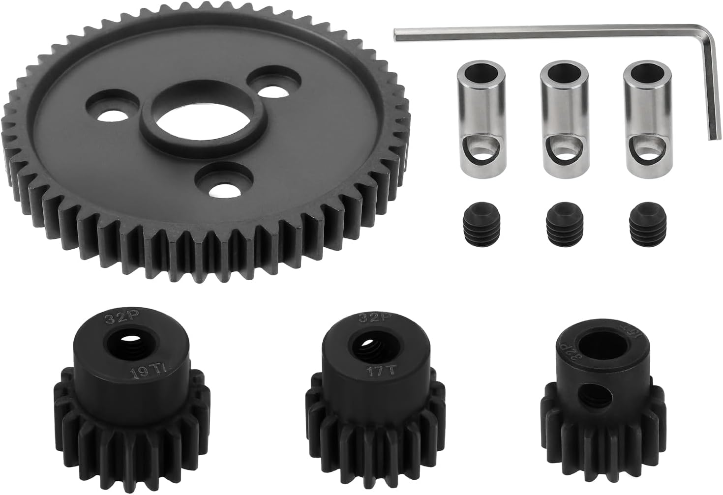 Ecsing 1 Sets 0.8 32 Pitch Metal Steel 3956 Motor Gears Spur Gear with 15T 17T 19T Pinions Gear Compatible with Tra-Xxas 1/10 Slash 4X4 4WD 2WD