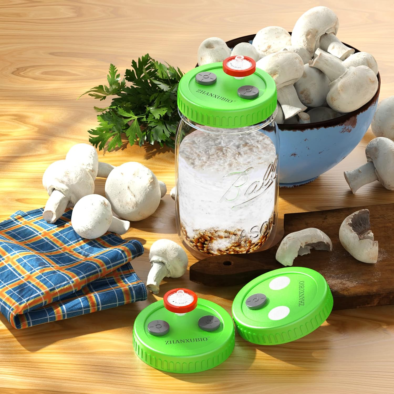 ZHANXUBIO Mushroom Jar Lid, Wide Mouth, Reusable, Green, Polypropylene, 12 Pack image number 1