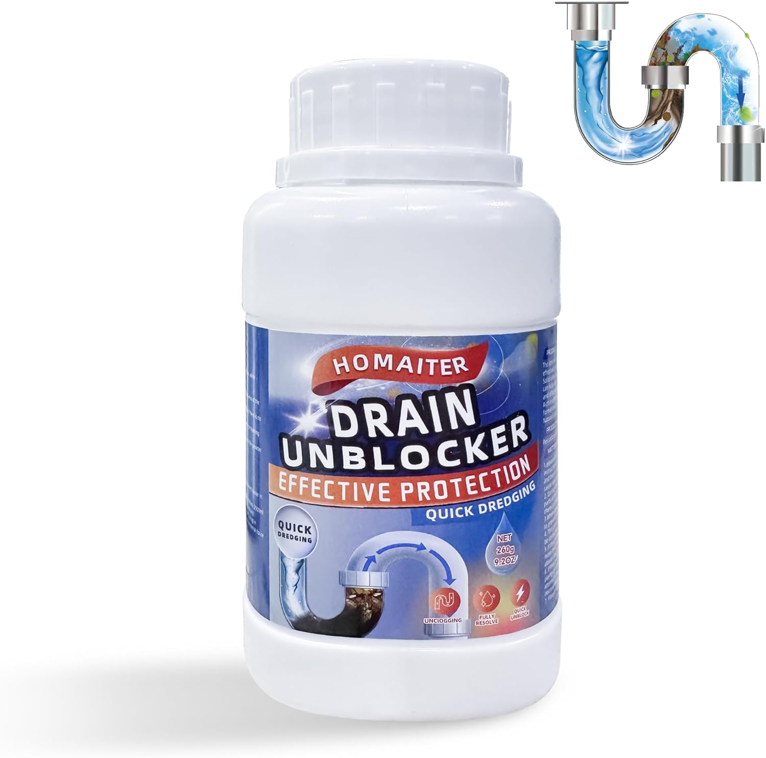 HOMAITER Drain Unblocker, Powerful Cleaner Formula, 260G, Removes Hair, Grease & Soap Scum, Safe for Pipes and Septic Systems image number 2