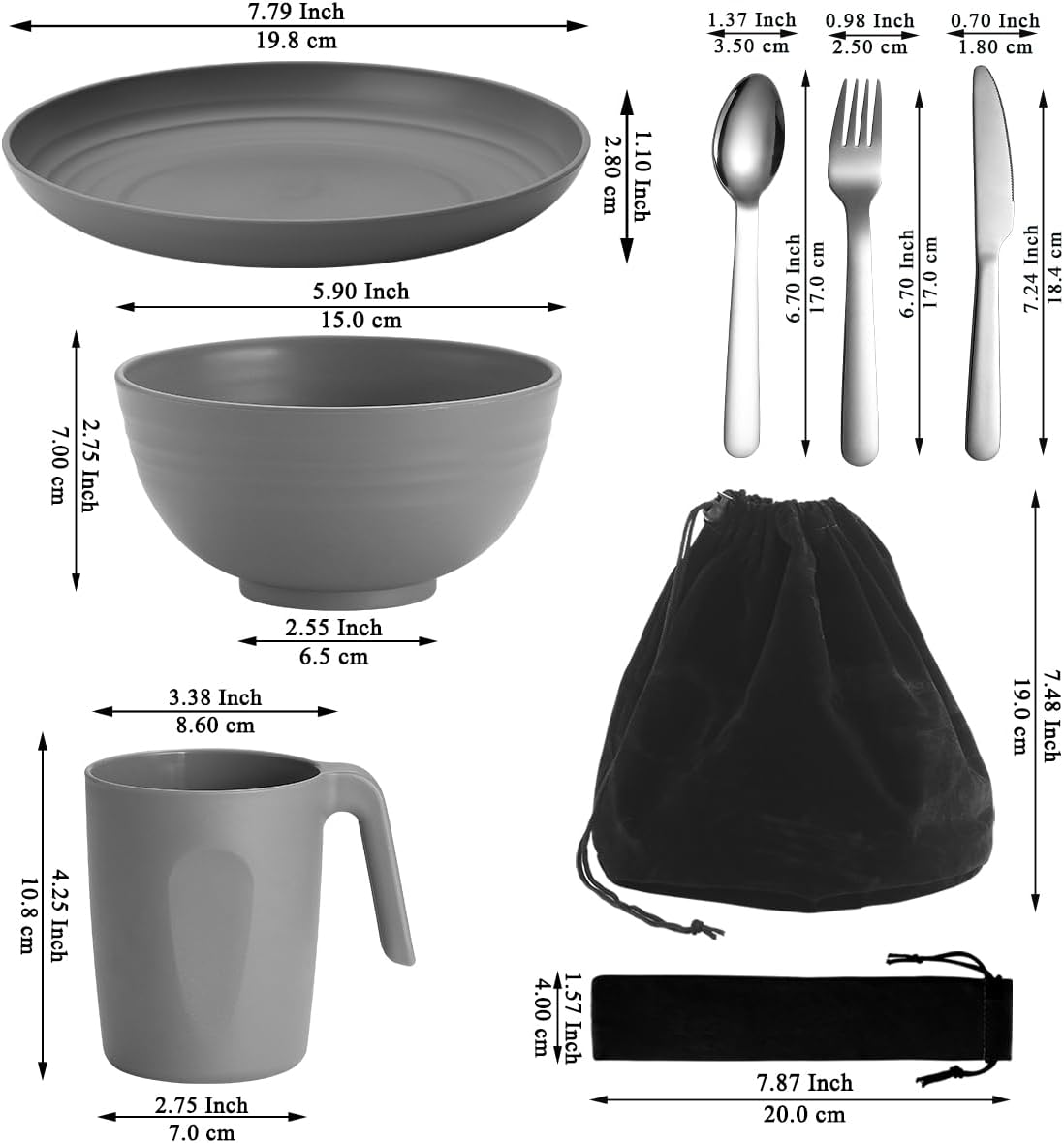 Camping Utensils, Reanea Camping Mess Kit for Travel, Camping, Picnic, Outdoor, Camping Gear Include Knife, Spoon, Fork Cutlery Set, Cup, Bowl, Plate, Camping Essentials for 1 image number 6