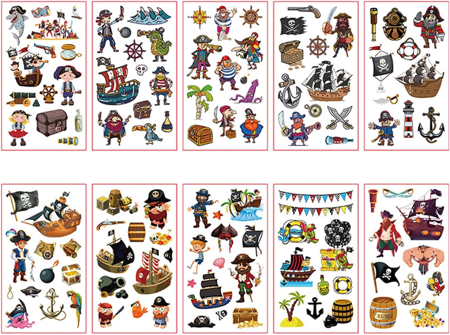 Shalve 20Pcs Pirate Temporary Tattoos Waterproof Fake Tattoos Stickers Gift Idea Fillers Birthday Party Favour Supplies School Prizes Rewards Holiday D&eacute;cor Classroom Rewards image number 4