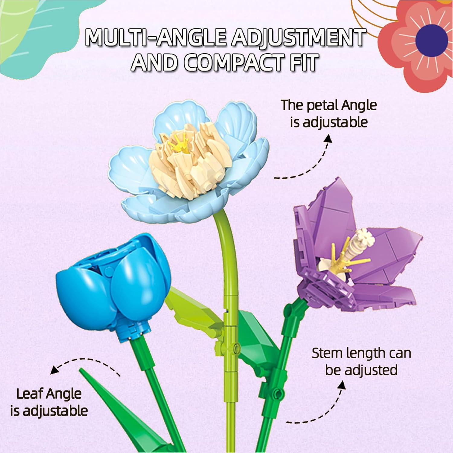 Flower Building Set for Adults, 865 PCS Flower Bouquet Botanical Collection, Unique Home Office Decor, Birthday Gifts for Woman Girls Age 8+ (NO VASE) image number 1