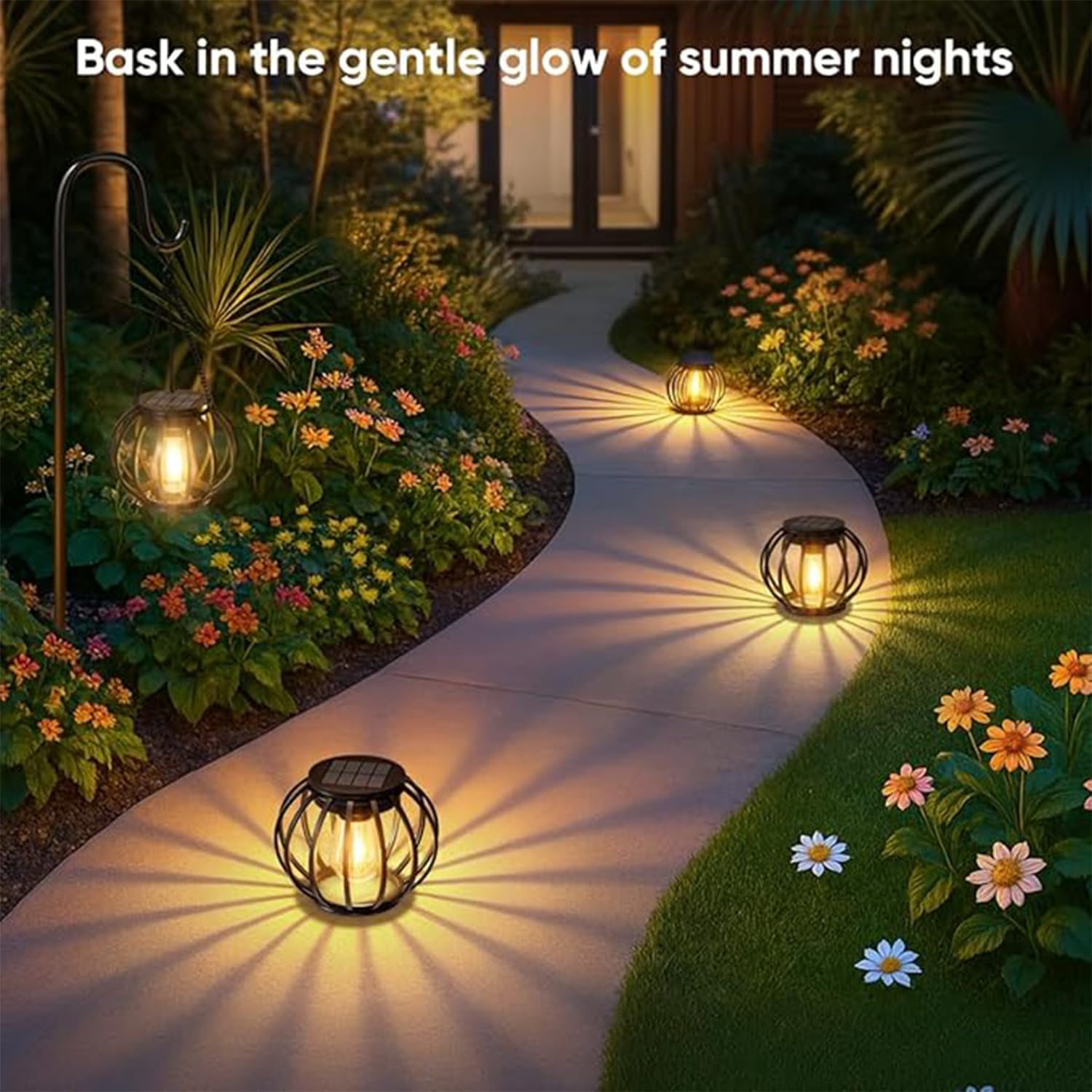 Pack of 2 Solar Lights for Outdoor Hanging, Retro LED Solar Lanterns, Solar Lights, Garden Decoration, Waterproof Metal Hanging Solar Lights, Solar Lanterns for Outdoor Use for Patio, Lawn, Balcony