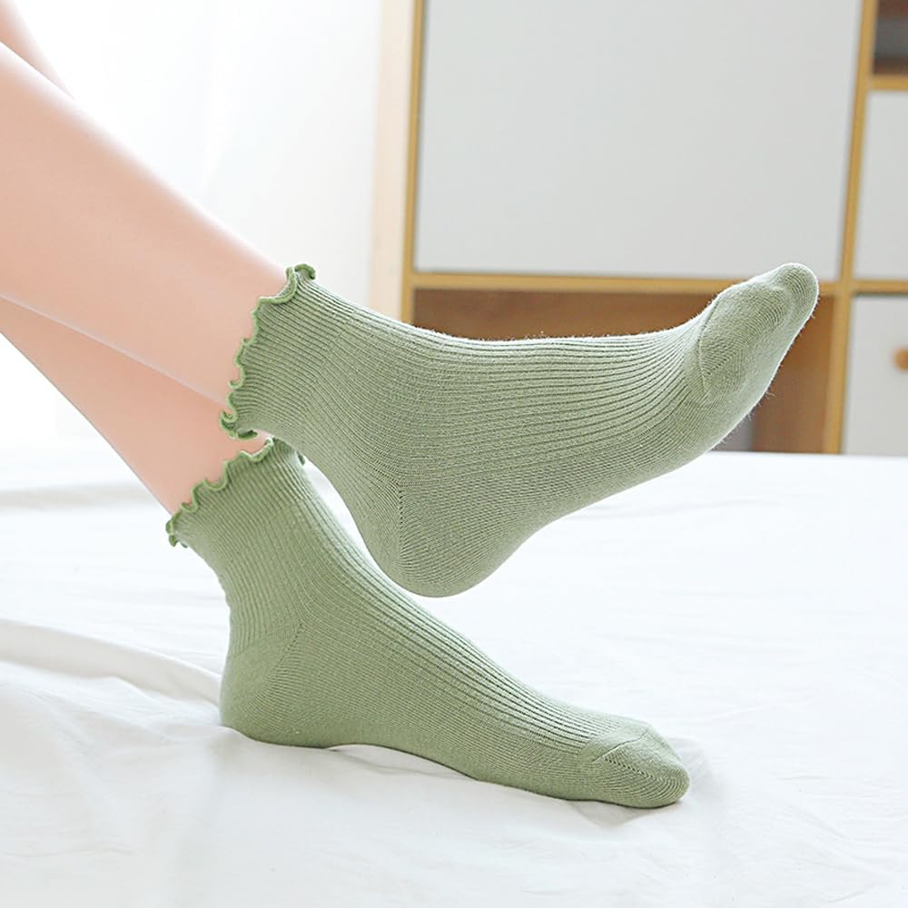 6 Pairs Womens Ruffle Socks,H HOME-MART Ruffle Turn-Cuff Casual Ankle Frilly Socks White Crew Socks Women Breathable Cool