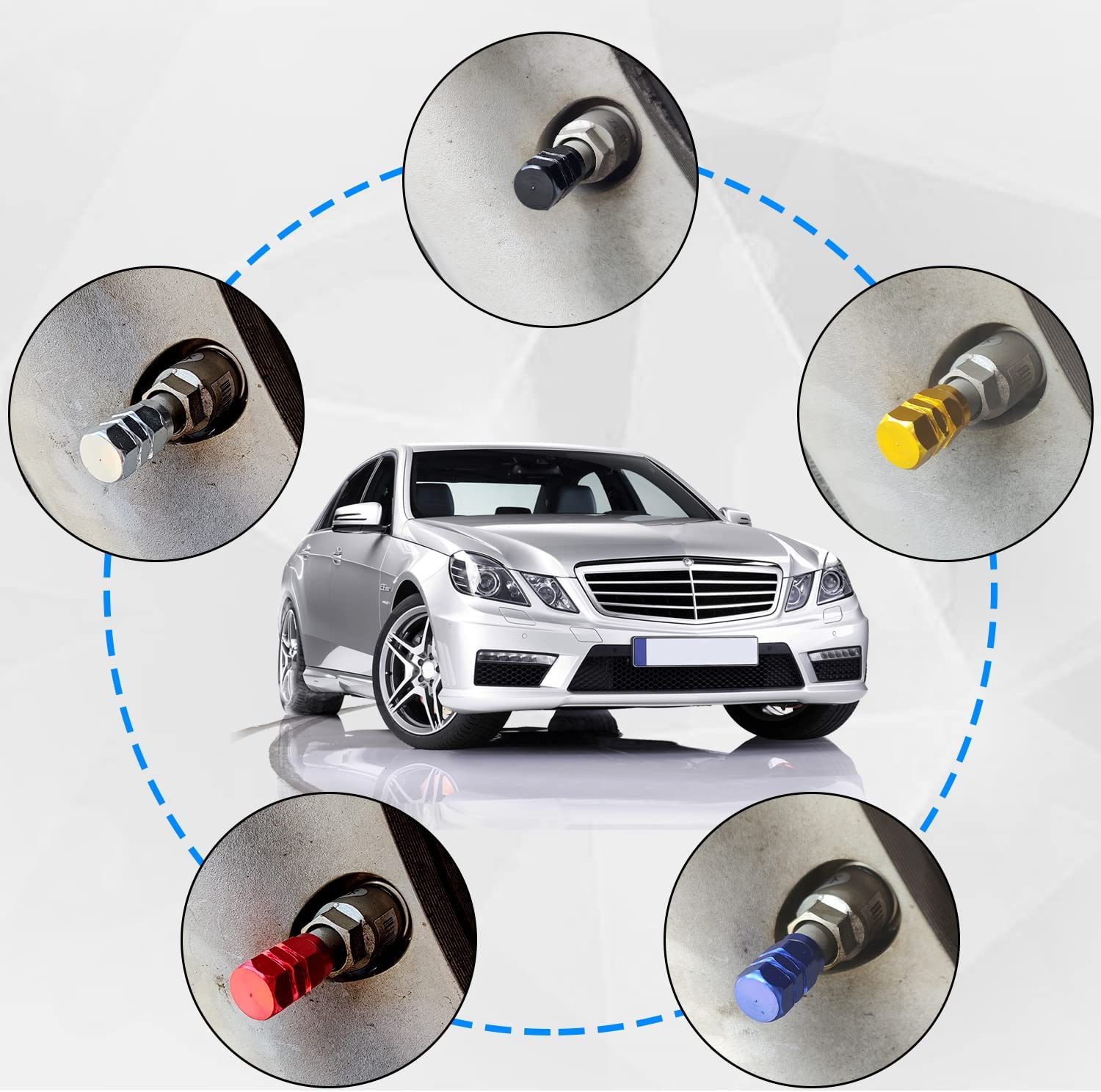 EKIND Tire Stem Valve Caps Wheel Aluminum Valve Covers Car Dustproof Tire Cap, Hexagon Shape, (Set of 5, Red) - Red image number 5