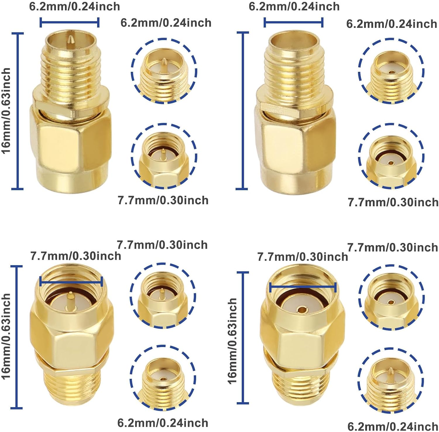YINETTECH 4Pcs SMA Coax Connector Kit SMA Coaxial Straight Connector SMA/RP-SMA Male to RP-SMA/SMA Female RF Coaxial Adapter for Antennas, Wifi, Coaxial Cable, Audio image number 2