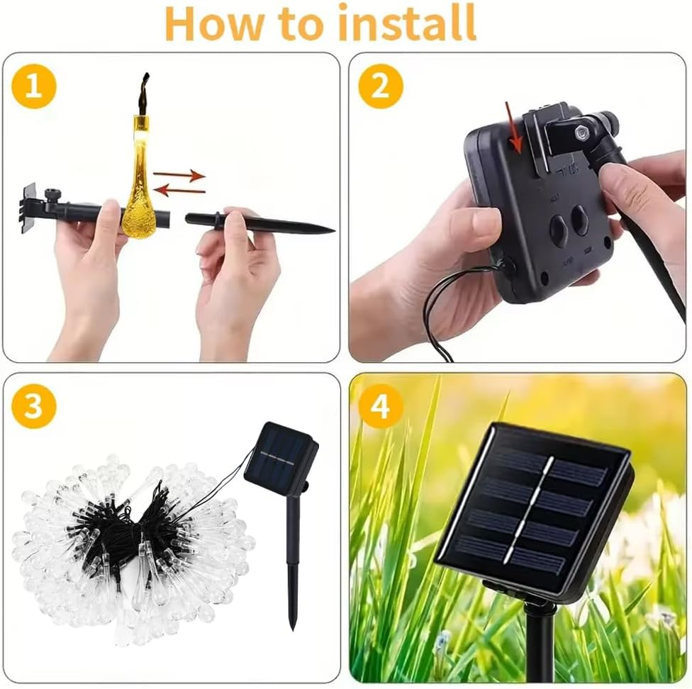 Outdoor Solar String Lights 40FT 100LED Water Drop Solar Powered Lights with 8 Modes, Waterproof Fairy Crystal Lights for Patio Garden Yard Tree Wedding Party Decor, Warm White image number 1