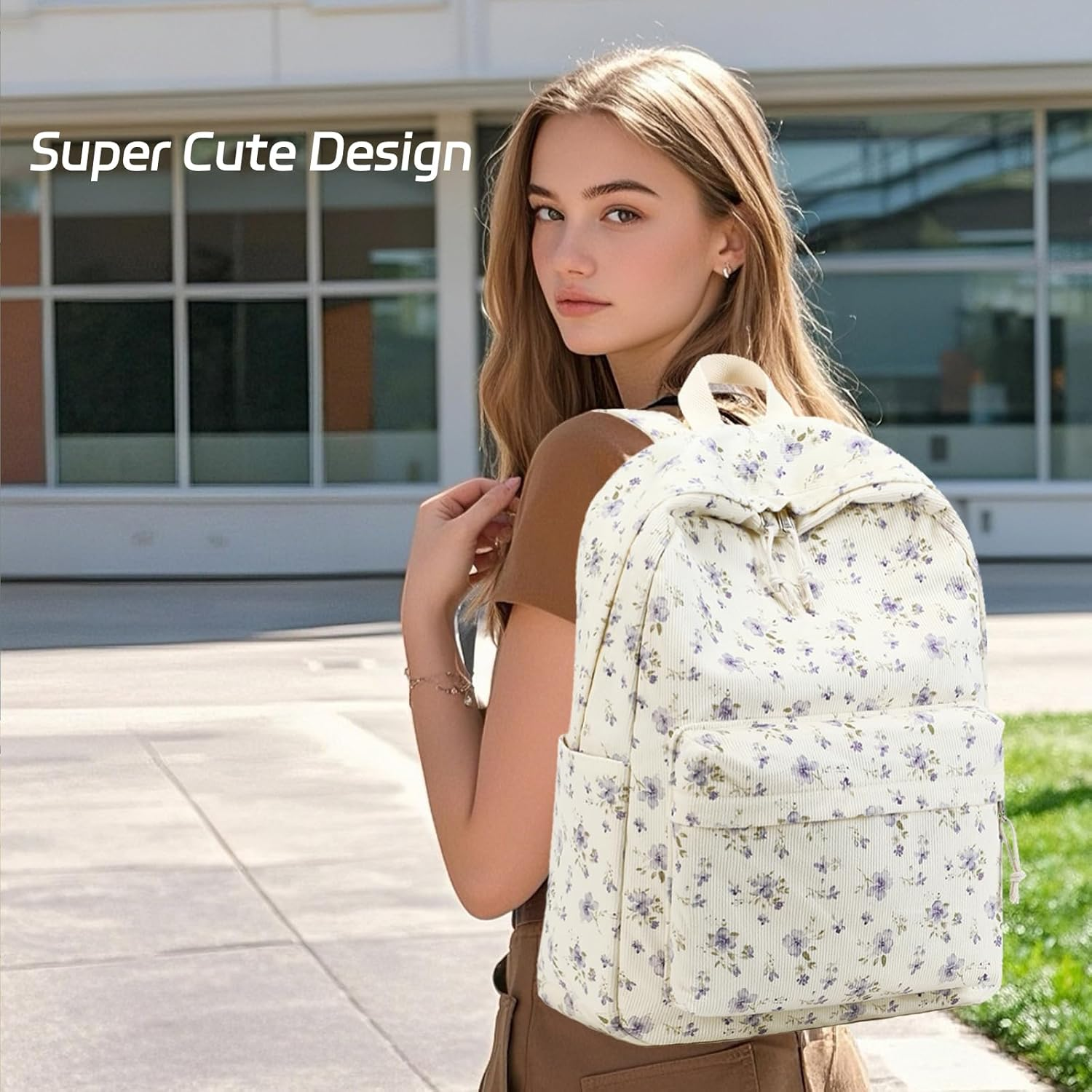 Bookbag Girls School Backpack Cute Floral Schoolbag Laptop Shoulder Bag Daypack for Teen Girls Boys image number 1