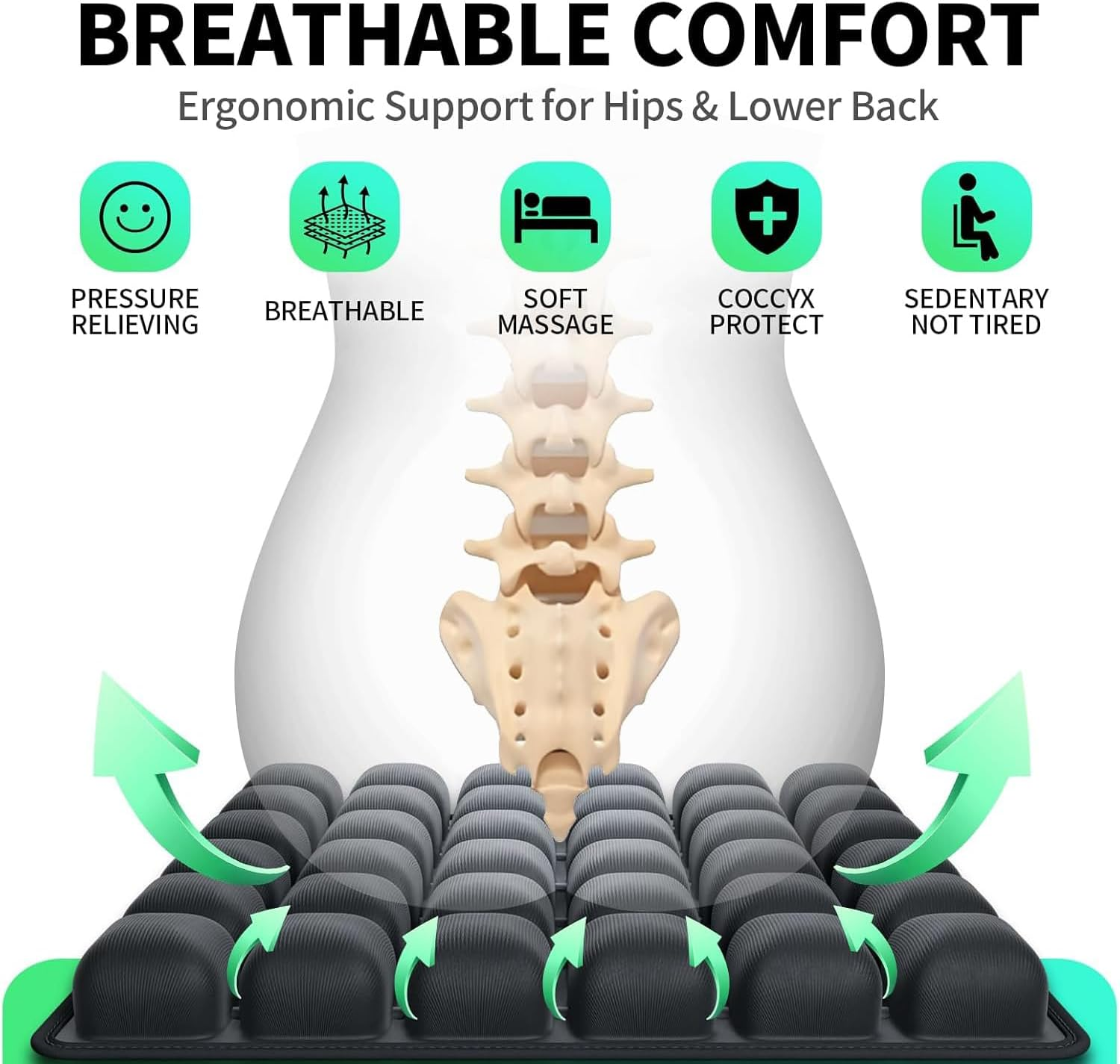 Quintin Travel Cushion,3D Air Cell Inflatable Air Seat Cushion with Storage Bag, Portable Travel Comfort Pad for Car, Office Chair, Wheelchair (Grey)