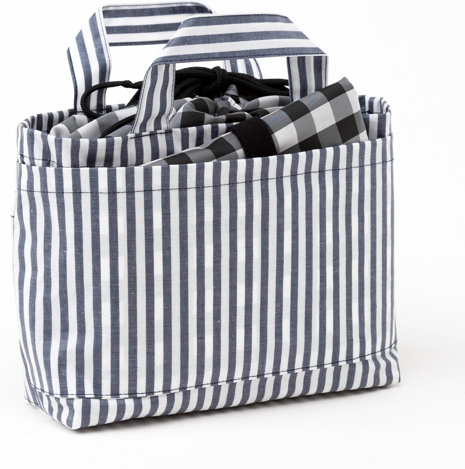 Colorful Candy Style B8002000-BTR Diaper Pouch (Drawstring Tote Type), Diaper Changing Sheet, Set of 2, Basic Stripe, Navy Blue