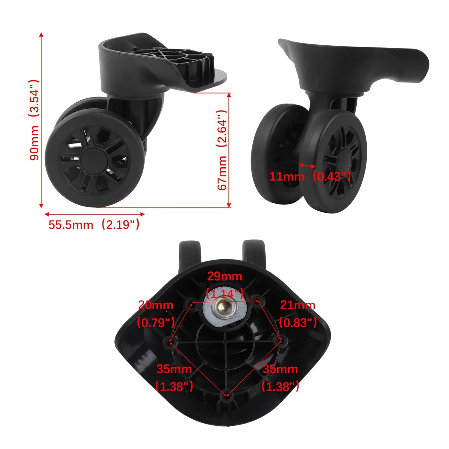 RDEXP Multi-Functional Replacement Wheel for Suitcase and Luggage W170 Black Pack of 2 image number 1