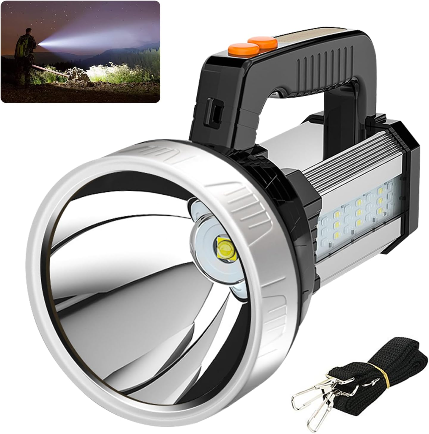 Masmejor Handheld Headlight Battery LED Rechargeable LED Torch Extremely Bright 1500LM Outdoor Hand Lamp & Hand Spotlight 4800 Mah, 5 Light Modes, Super Portable Camping Lamp for Camping, Hiking image number 4