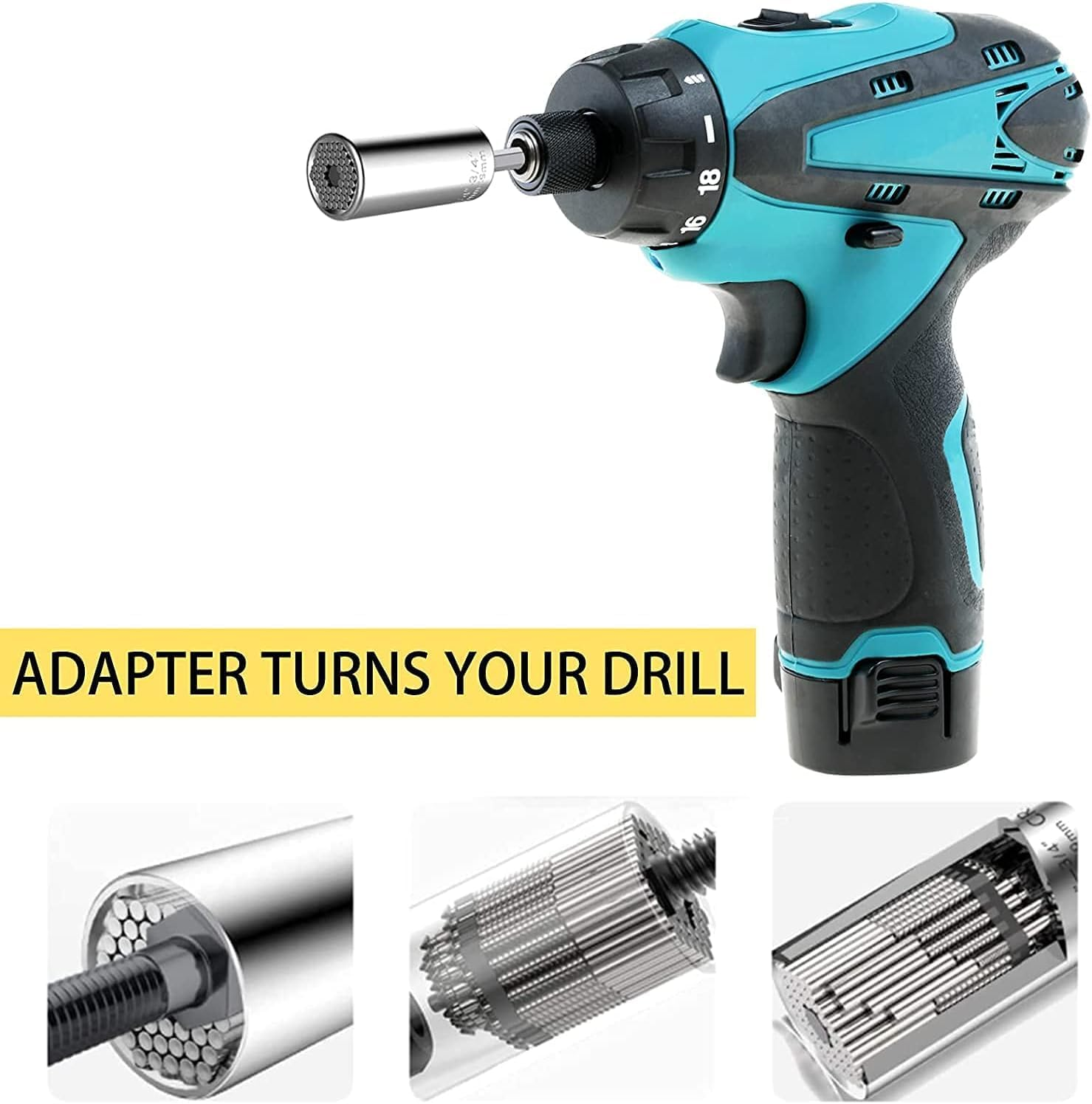 Skycabin Universal Socket Wrench Set with Power Drill Adapter Fits Most Nuts & Bolts,1/4'' - 3/4'' (7-19Mm) Super Universal Socket Tool Kit Gifts for Men Husband Dad Father DIY Handyman image number 5