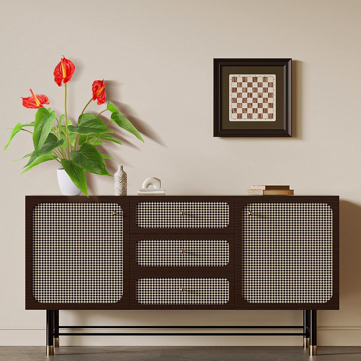 Folmywy Artificial Flower Plants Anthurium 38Cm Fake Potted Plant with Pot Red Faux Bonsai Tropical Flowers for Home Living Room Bedroom Office Indoor Outdoor Occasions Decor image number 1