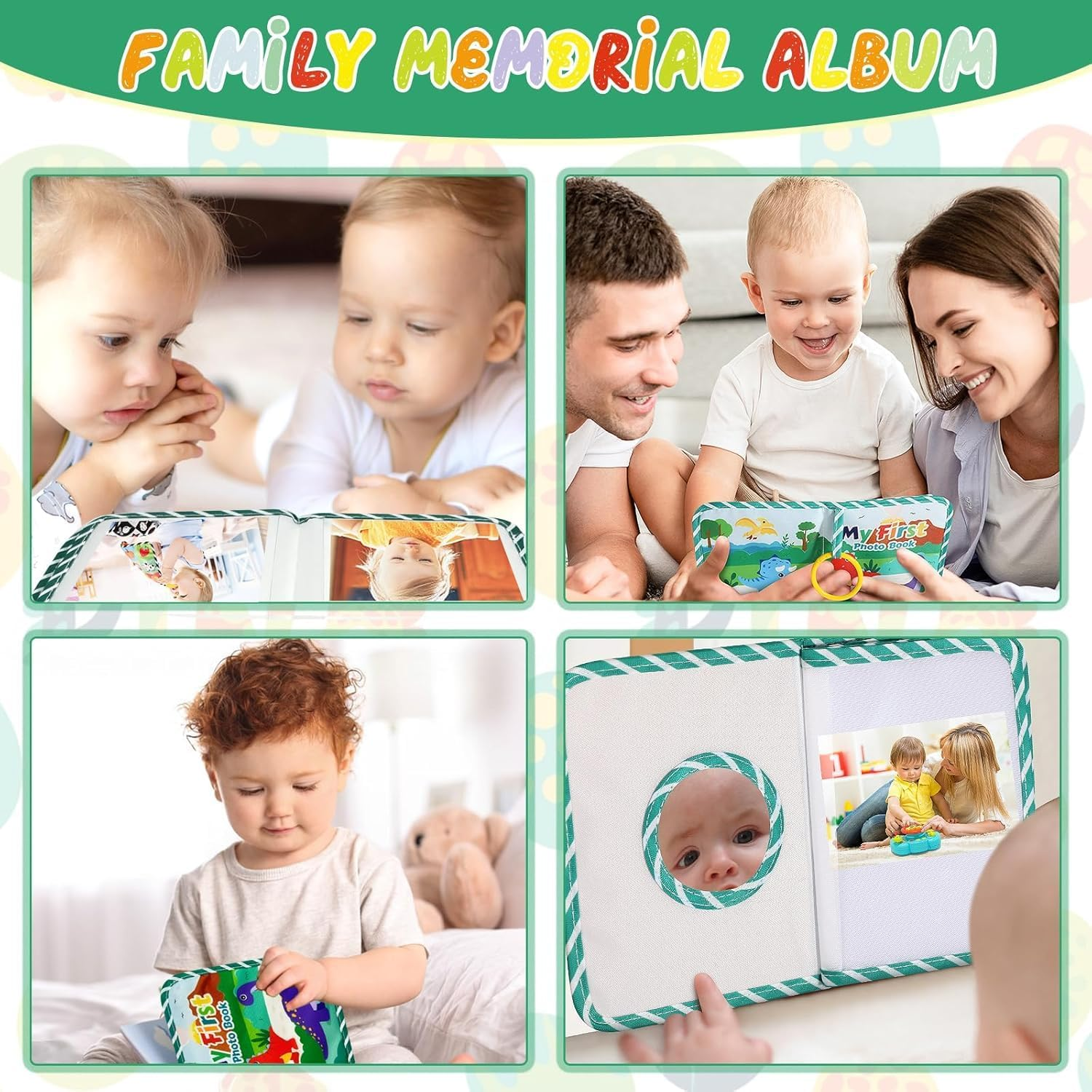 Baby Photo Album, Dinosaur Soft Cloth, First Year Family Memory Book, Crinkle Picture Book, Educational Portable, with Safe Mirror, for Newborns, Toddlers, Baby Shower, Birthday image number 5