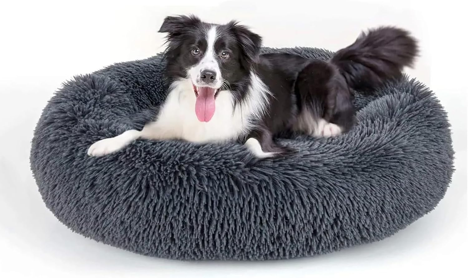 80Cm Medium Calming Dog Bed, Anti-Anxiety Donut Cuddler Cat Bed with Anti-Slip Bottom, Washable round Fluffy Pet Bed for Medium Large Dog & Cat, Light Grey