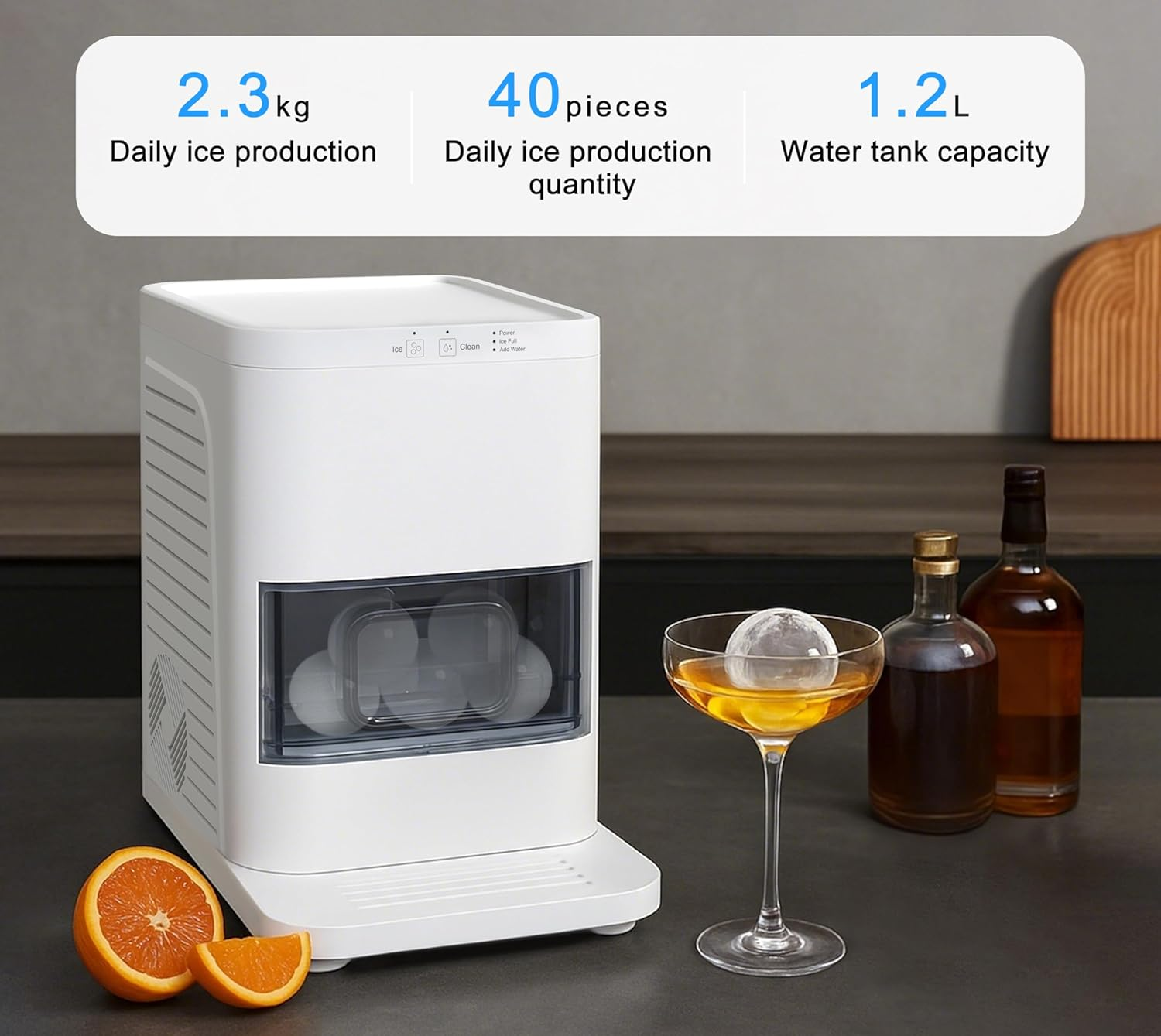 Itoma Ice Ball Maker Machine, Smart Sensors, One-Touch Clean, 2 Pcs in 50 Mins, Quiet Self-Cleaning Ice Machine, for Cocktails & Whiskey, Countertop Ice Maker for Home/Bar Party image number 1