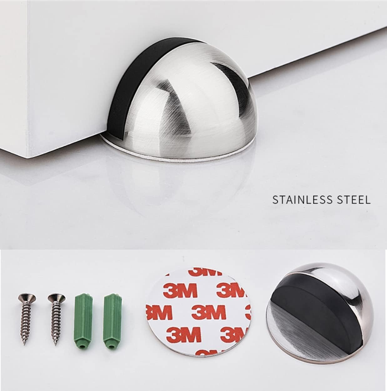Floor Door Stopper Stainless Steel, 4 Pack Oval Floor Mounted Door Stops with Screws and Glues Fit Most Door Brass - Brass image number 4