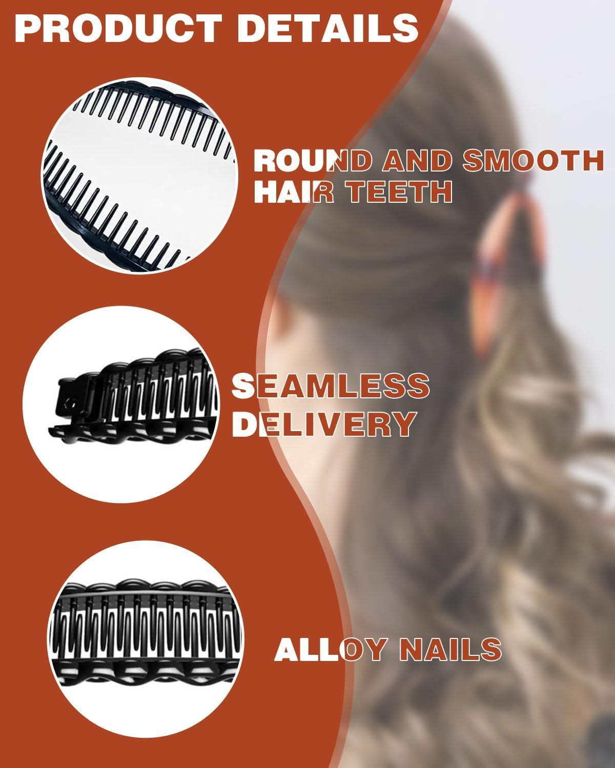 KEMUZ Pack of 4 Banana Clips, Non-Slip Ponytail Holder, Vintage Fishtail Hair Clip, French Ponytail Holder for Long, Curly or Straight Hair, for Women and Girls image number 3