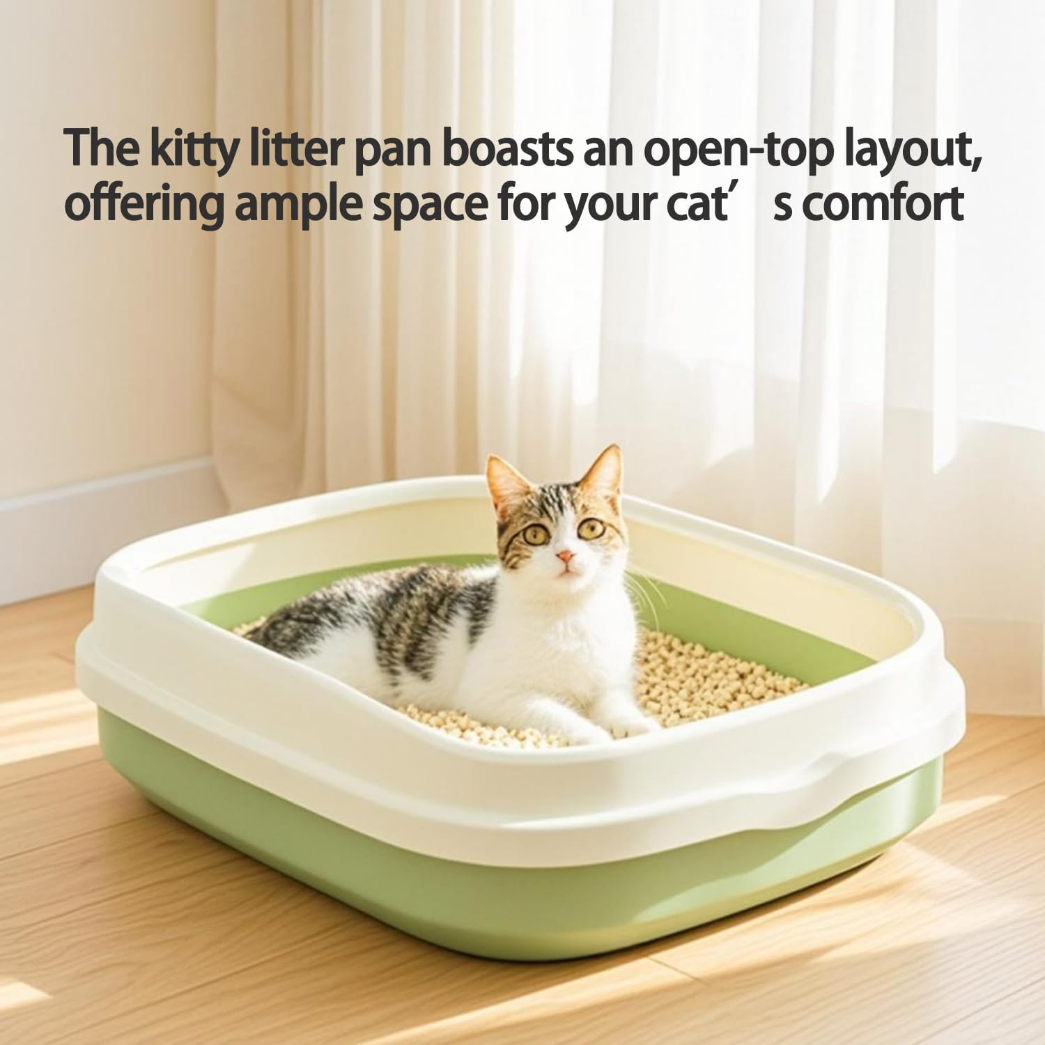 Yharnamite Kitten Small Cat Litter Box Pan with Removable Enclosure and Scoop, Low Entry Open Litter Box, Anti-Leakage Easy Clean, Kitten Toilet (Green) image number 4