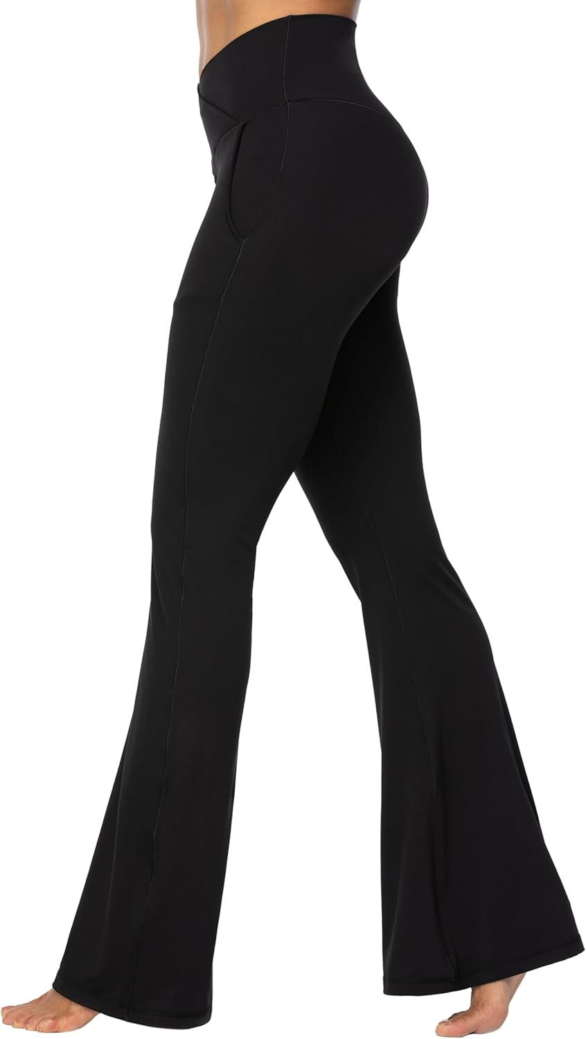 Sunzel Flare Leggings for Women with Pockets, Crossover Yoga Pants with Tummy Control, High Waisted and Wide Leg, 30" image number 2