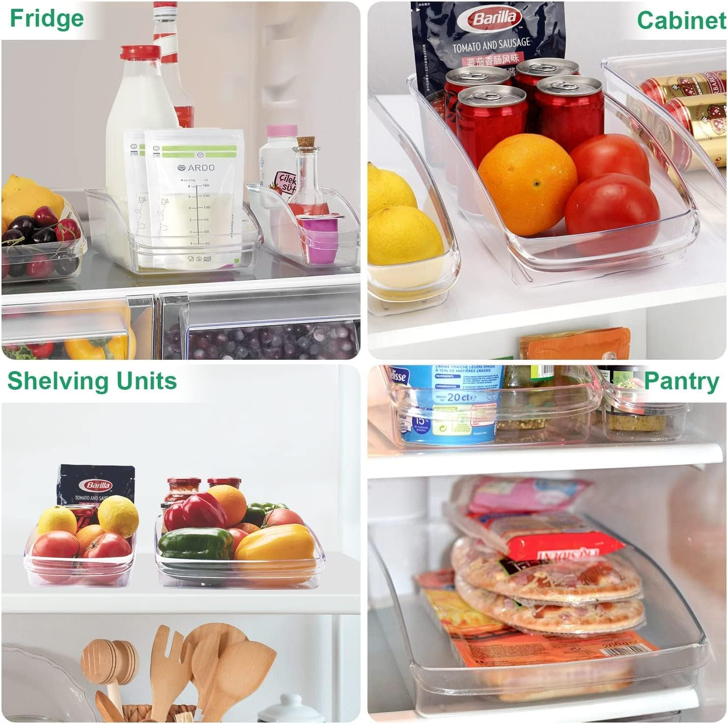 10 Pack Fridge Organizer, Clear Plastic Refrigerator Storage with Egg Holder, Pantry Storage Containers for Kitchen Cabinets, Countertops, Fridge Storage for Fruit Cans Drinks Fridge Organizer image number 6