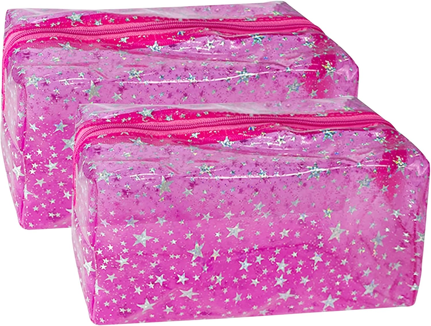 Toteprint 2 X Transparent Cosmetic Bag, Glitter Star Pattern, 20 X 10 X 9 Cm, Turquoise Cosmetic Bag with Zip for Men and Women image number 3