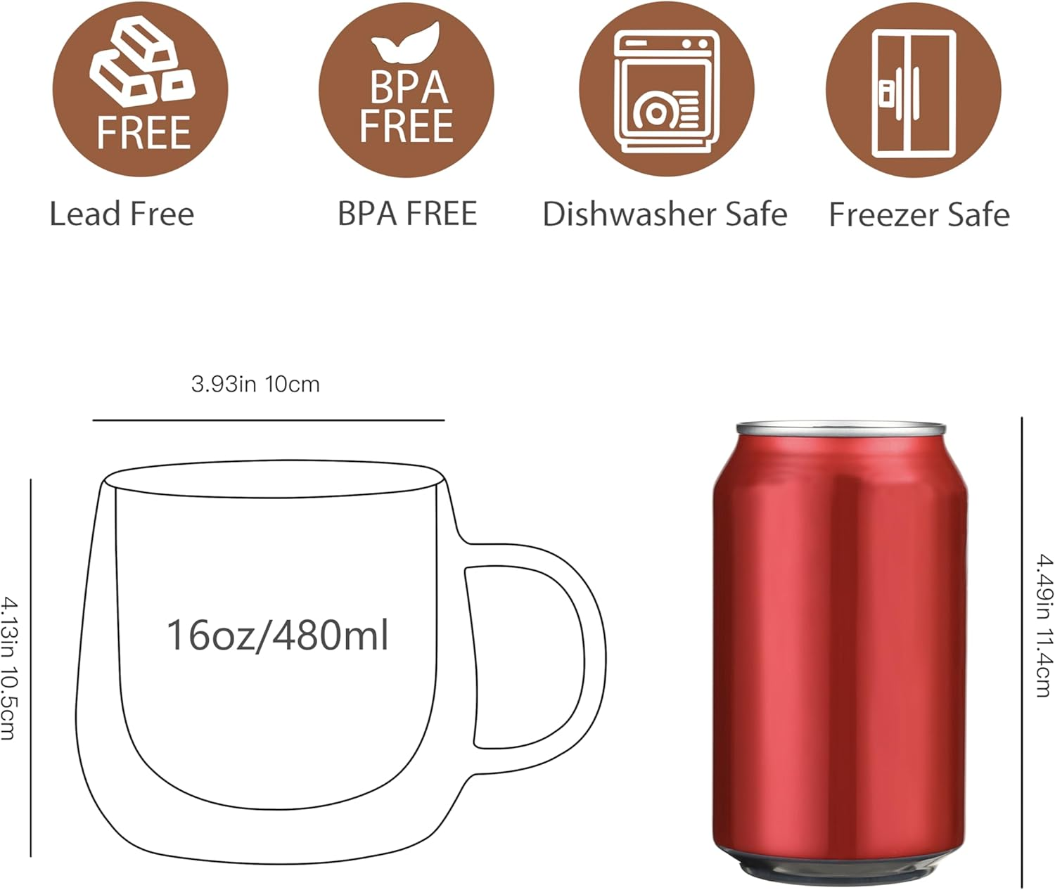 Cnglass Large Double Wall Coffee Mug 16Oz,Set of 4,Insulated Glass Coffee Cups with Handle,Espresso Mugs for Latte,Cappuccino,Tea image number 5