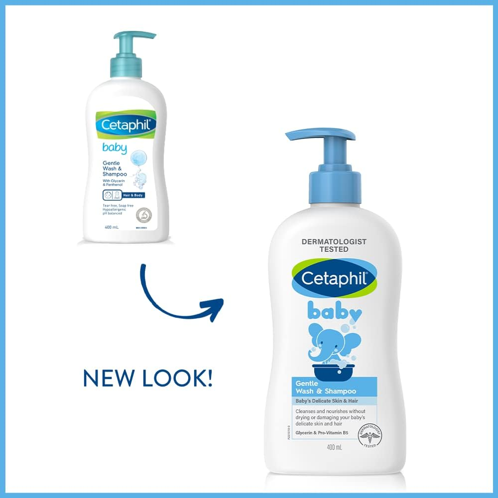 CETAPHIL Baby Gentle Wash and Shampoo 400Ml, Suitable for Newborns & Infants, with Glycerin & Panthenol, Hypoallergenic, Dermatologist Tested, Paraben-Free, Tear-Free